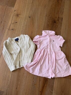 Ralph Lauren Pink Polo Dress with Cream Cable-Knit Cardigan Set
